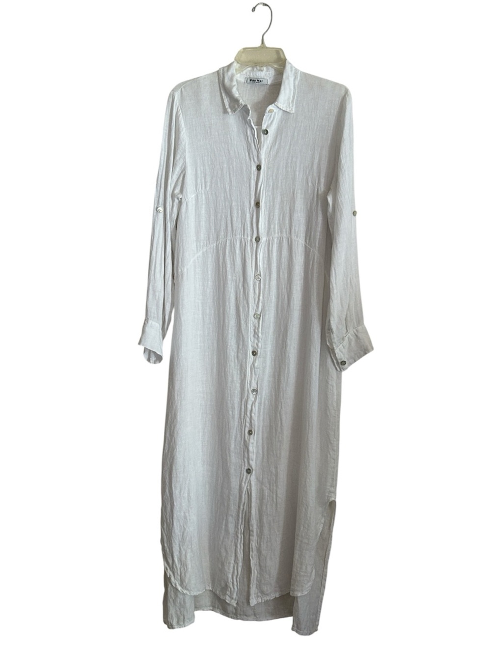 Meo Meli White Linen Maxi Length Button-Front Shirt Dress Long Sleeve Size Small